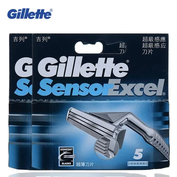 Gillette 10stk Sensor Excel Barberblade & 12pcs Vektor 3 Intimbarbering Barberblade til Mænd Barbermaskiner Manuel Skæg Shaver 2packs
