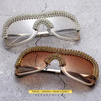 Luksus Overdimensionerede Diamant Y2k Cykling Solbriller Kvinder Metal Uindfattede Vintage Silver Sol Briller, Store Rhinsten Feamle Nuancer