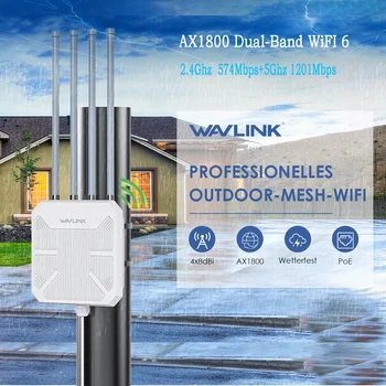 WAVLINK ANTENNE HD6 WiFi 6 AX1800 Dual-Band 2.4 GHhz 5GHz Lang Række Udendørs Router Trådløst ADGANGSPUNKT med PoE og IP67 Vandtæt