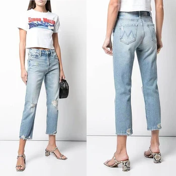 Kvinder er Høj Talje Nødlidende Retro Jeans, casual mode ankel-længde denim bukser 2023 ny