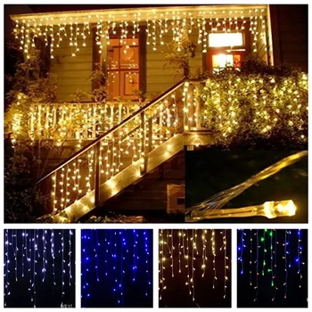 Jul Krans Udendørs LED Curtain Icicle String Lys 220V Hænge 0,6 m Have kulørte Lamper Ramadan Dekoration 2022