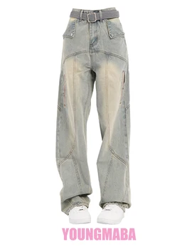 Streetwear Mode Vintage Y2k Baggy Jeans Til Kvinder Bukser Denim Løs Bred Ben Vask Lynlås Lomme