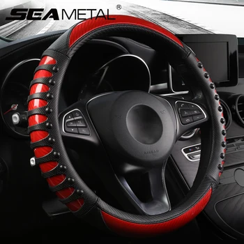 SEAMETAL Premium Rattet Cover Carbon Fiber Sport Steer Hjul Dækning Protector med Massage Nitter Anti Skid 38CM Universal