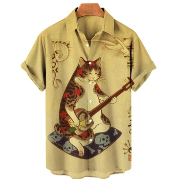 3D Animal Print Skjorte Kat Japansk Shirt Bushido T-shirt til Mænd Shirt