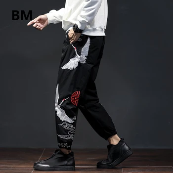 2020 Kinesisk Stil Kran Broderi Baggy Casual Bukser Mænd Tøj Plus Size Vintage Joggere Mandlige Harajuku Bukser
