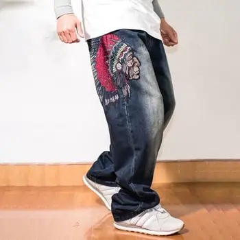 Broderi Løs Mænd Baggy Jeans Hip Hop Skateboard Denim Bukser Street Dance Rap Streetwear Mandlige Bukser Tegnefilm Retro