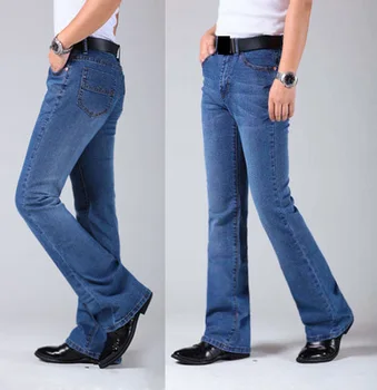 Herre Tragtformet Ben Jeans Bukser med Høj Talje Lange Flare Jeans Til Mænd Bootcut Blå Jeans Hommes bell bottom jeans til mænd