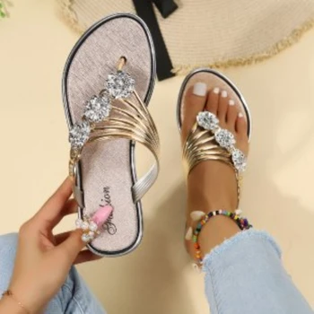 2023 Klip-Klappere Kvinder Mode Peep Toe Sølv Anti Skid Beach Sandaler Dame Casual Gyldne Krystal Sommer Sandal