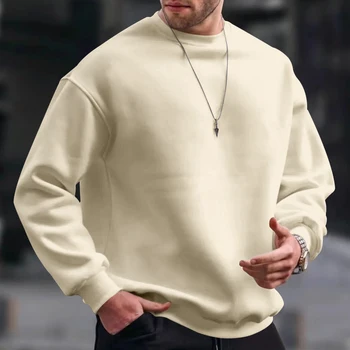 Mænd ' s Grundlæggende Crew Neck Sweatshirt Pullover Til Mænd Solid Farve Sweatshirts Til Foråret Falder langærmet Toppe