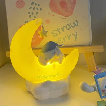Kawaii Sanrio Cinnamoroll Moon Night Light Animationsfilm Kuromi Søde Tegneserie Lampe Soveværelse Sove Lampe Desktop Dekoration Pige Gave