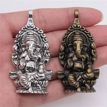 WYSIWYG 1stk Charms Buddha Ganesha Elefant 62x32mm Antikke Gøre Vedhæng Passer Vintage Tibetansk Sølv Farve DIY Resultater Smykker
