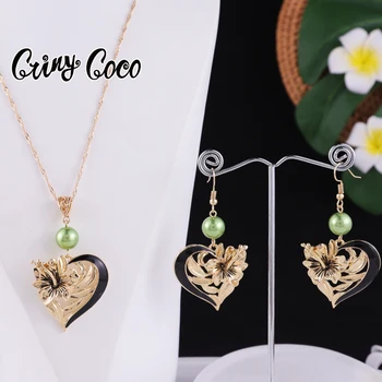 Cring Coco Hjerte Vedhæng prydet af Høj Kvalitet, Hibiscus Blomster Øreringe Halskæde Tendens Hawaii-Smykker-Sæt til Kvinder 2021