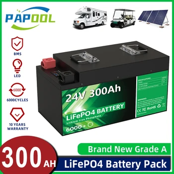 LiFePO4 24V-300Ah 7680Wh Batteri 6000+ Cyklus 8S 25.6 V BMS 100Ah 200Ah 100% Fuld Kapacitet RV Vogn Båd Sol Lithium Batteri