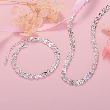 koreansk mode 925 Sterling sølv drejebænke udskåret mønster armbånd neckalces smykker sæt til kvinder Party bryllup Tilbehør