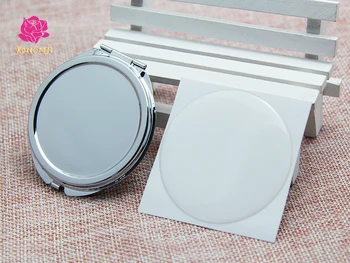 5 Kits 50mm Sølv Tom Kompakt Spejl Runde Metal Gøre Op Lomme Spejl DIY Gave til XMAS+50mm Klar Epoxy Mærkat