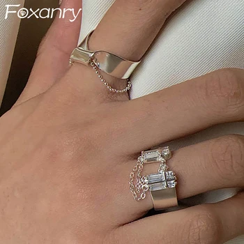 FOXANRY Minimalistisk Kæde Kvast Par Ringe Charme Kvinder Nye Mode Kreative Vintage Geometriske Håndlavet Part Smykker Gaver