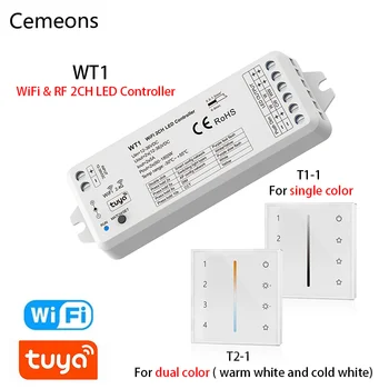 Tuya LED Lysdæmper WT1 12-36V DC 2CH Smart Wifi 2,4 G RF-Trådløs Fjernbetjening Lysdæmper vægmonteret Touch Glas Panel Controller T21 T22