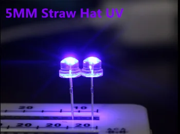 100pcs 5mm Strå Hat UV-Lys Lilla Vidvinkel Ultraviolet 395nm - 400nm Gennemsigtig 5 mm 20mA 3V Light-Emitting Diode LED Lampe