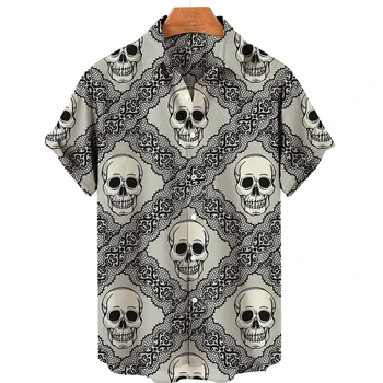 2022 Mode Hawaii Skjorte til Mænd Casual Horror Kraniet Print-Toppe kortærmet Skjorte Sommeren Revers Shirt 5xl