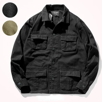 American jakke frakke mænd retro-khaki fishbone vævet militære afslappet stil overtøj jakke