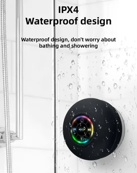 Bærbare Vandtæt Bluetooth Brusebad Højttaler med sugekop og LED-Lys, 3D Surround Stereo subwoofer