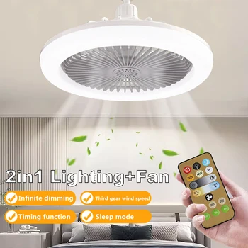 30W Loft Ventilator Med LED-Belysning Lampe Og Fjernbetjening E27 Converter Base Til Stue, Soveværelse Tavs Elektrisk Ventilator-Lampe