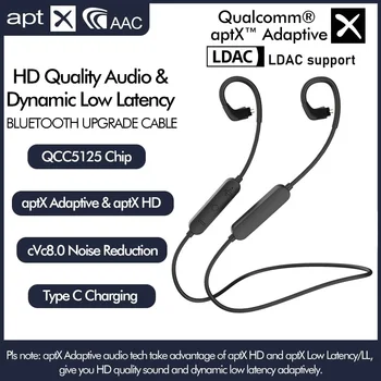 Neckband Trådløse Bluetooth-Kabel QCC5125 LDAC/aptX Adaptive/aptX-HD HIFI Hovedtelefon Kabel-MMCX/2PIN/IE80/QDC/A2DC/IE40PRO