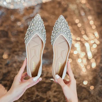 spidse krystal nitter kvinder lejligheder 41-43 plus size muldyr luksus rhinestone ballerina sko til kvinden bløde mokkasiner 2023
