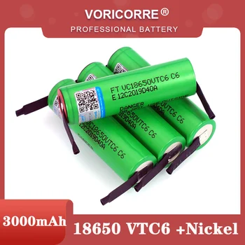 VariCore VTC6 3000 mAh 3,7 V 18650 Li-ion Genopladeligt Batteri, 30A Decharge for VC18650VTC6 batterier + DIY Nikkel Ark
