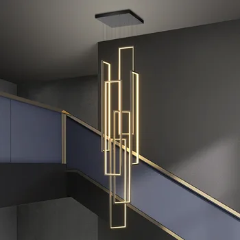Moderne Rektangel Led Lysekroner Lys Stue Home Decor Vedhæng Lys Trapper Loft Højt Til Loftet Hængende Lampe Armaturer