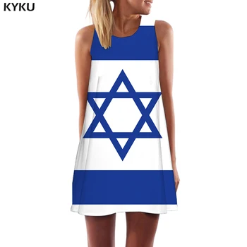 KYKU Israels Flag Kjole Kvinder Geometriske Kort Blå Sundress Harajuku Vestido Sexet Beach Dame Tøj Sommeren Nye Wrap Mode