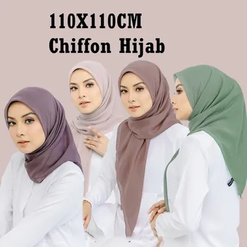 110X110CM Headwrap Tunge Chiffon-Pladsen Muslimske Tørklæde Hijab Kvinder Underscarf Mode Casual Look Plain Farve Tudung Skælde