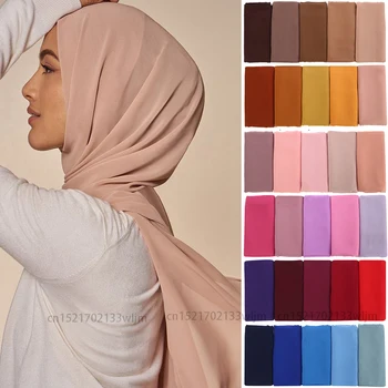 72*175 cm Muslimske Chiffon Hijab, Sjaler, Tørklæde Kvinder Solid Farve Hoved Wraps Kvinder, Hijab Tørklæder Damer Foulard Femme Muslimske Slør