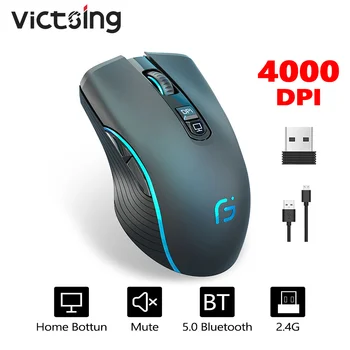VicTsing X9 2,4 G trådløs mus Bluetooth-5.0 genopladelige 4000DPI justerbar ultra-tynd tavs ergonomisk mus til Bærbar computer, PC