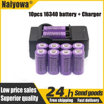 100% Ny, original 16340 Batteri CR123A 16340 Batteri 2700mAh 3,7 V Li-ion Genopladeligt Batteri+16340Charger