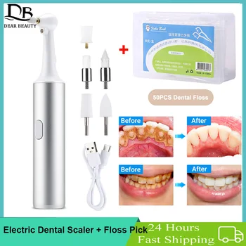 Elektrisk Tand Poler Med 50stk Floss Stick Mundtlig Irrigator Dental Scaler Plak Pletter Tandsten Remover Tandblegning Renere