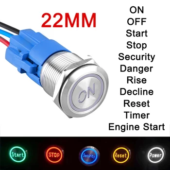 Populære 22mm Tilpasningsmuligheder Instruktioner Logo Metal trykknap Switch Stop/Momentan Karakter Bogstaver LED Lys 12V 24V
