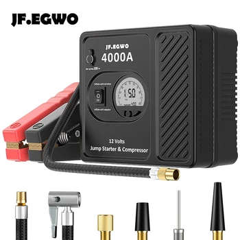 JFEGWO 4000A 3000A 12V Professionel Bil Hoppe Starter Power Bank Med Kompressor Pumpe Batteri Booster Starter Enheden For Bil