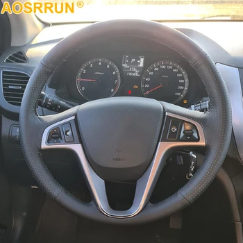 AOSRRUN tilbehør til Bilen i Ægte læder Bil Styretøj hjul dækning For Hyundai Solaris i25 i20 Accent 2009-2014 sedan, hatchback