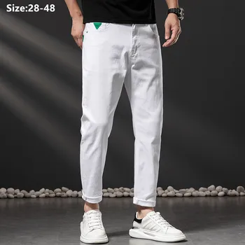 Rene Hvide Jeans Ankel Længde Mænd Plus Størrelse 48 44 42 Efteråret Elastisk Denim Bukser 46 Blyant Overdimensionerede Strakt Cowboy Bukser