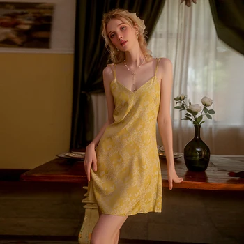 Foråret og sommeren sexet halterneck blomst kjole satin silke ren lyst til at sove, nederdel kvindelige hjem kjole, der passer