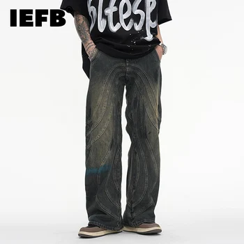IEFB Vintage Mode Patchwork Trendy Jeans Vaskes Lys Flare Denim Bukser til Mænd i Høj Gad Graffiti Straight Bukser 9A8220
