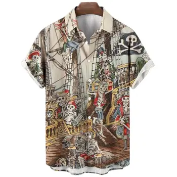 Mænds Shirt Sejlads Kraniet Shirts Print Hawaii Casual Fashion Rock Print Plus Size Toppe 2023 Nye Strand Mænds Tøj, Skjorte