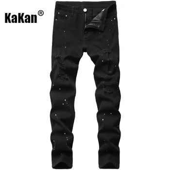 Kakan - Europæiske og Amerikansk Nye Slim Fit Sort Slim Stretch Jeans til Mænd, Malet Korte Ben, Lange Cowboybukser K21-2020