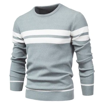 Nye Efteråret Pullover Mænds Sweater O-hals Patchwork Lange Ærmer Slank Varm Sweaters Mænd Casual Mode Sweater Mænd Tøj