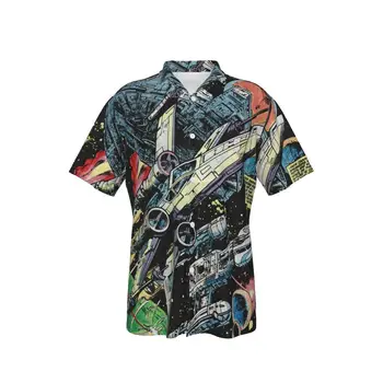 Mænds Hawaii-Skjorte Tegneserie Stil Rumfartøjer Print Beach kortærmet Sommer Casual-Knap Op-Patchwork Toppe 3D-Shirts