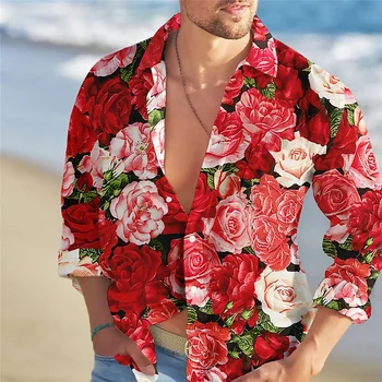 2023 mænds shirt mode trend steg blomst farve mønster HD-grafik casual offentlig gade mænds tøj, nye forår og sommer