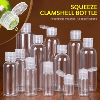 Flere Størrelser Genpåfyldelig Flaske Plastic PET Flip Låg Lotion Flasker Rejse Størrelse Shampoo Gennemsigtig Beholder Tom Flaske Nye