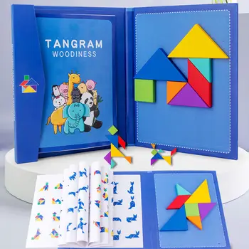Magnetisk Tangram Puslespil Bog Pædagogisk Legetøj Til Børn Bærbare Baby Legetøj Børne Montessori Læring, Intelligens Puslespil I Træ