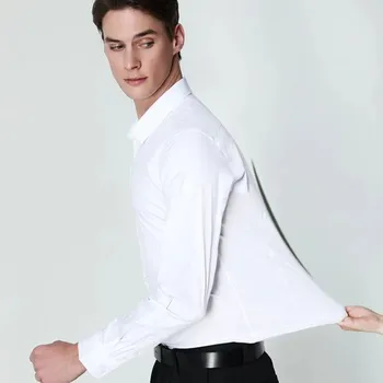 Bambus Fiber Mænd Hvid Skjorte med Lange Ærmer Elastisk Anti-rynke Regular Fit Formel Social Camisas Plus Størrelse 8XL 7XL 6XL 5XL